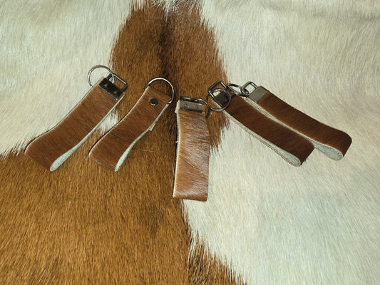 Cowhide and Leather Wristlet Key Chain